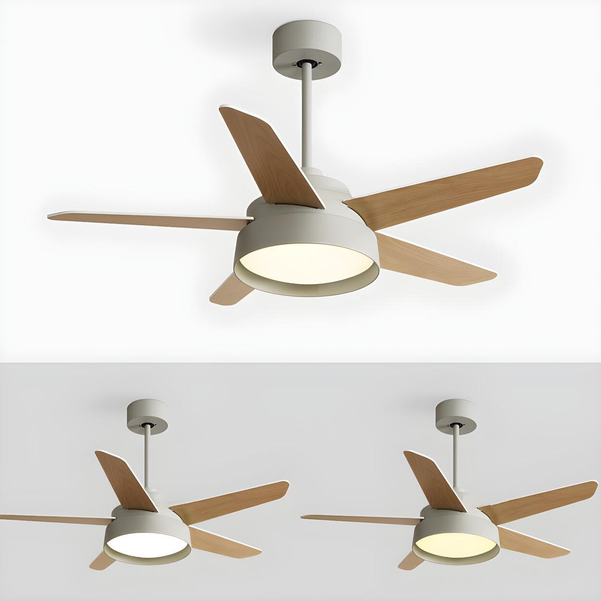 Simple Polished 5-Wood Blade Ceiling Fan with Light Image - 10