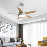 Simple Polished 5-Wood Blade Ceiling Fan with Light Image - 11