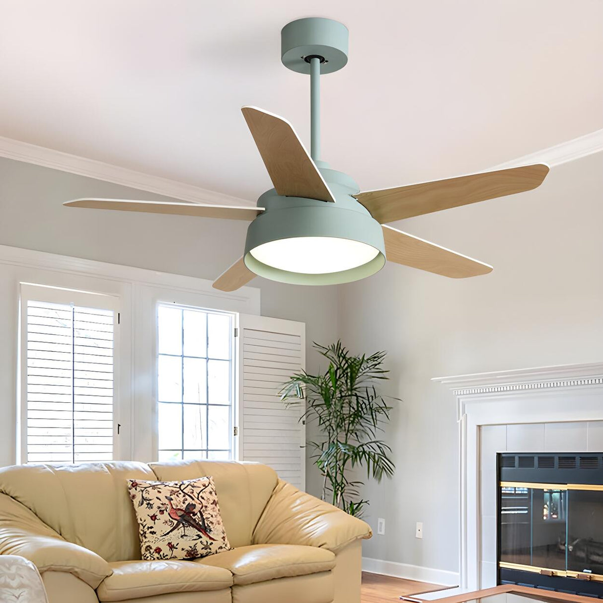 Simple Polished 5-Wood Blade Ceiling Fan with Light Image - 12