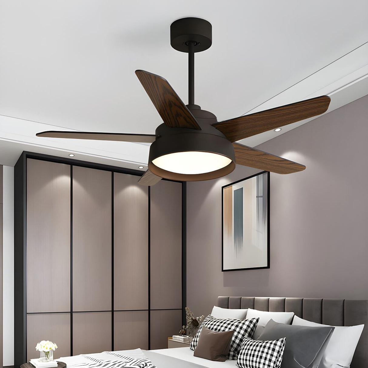 Simple Polished 5-Wood Blade Ceiling Fan with Light Image - 13