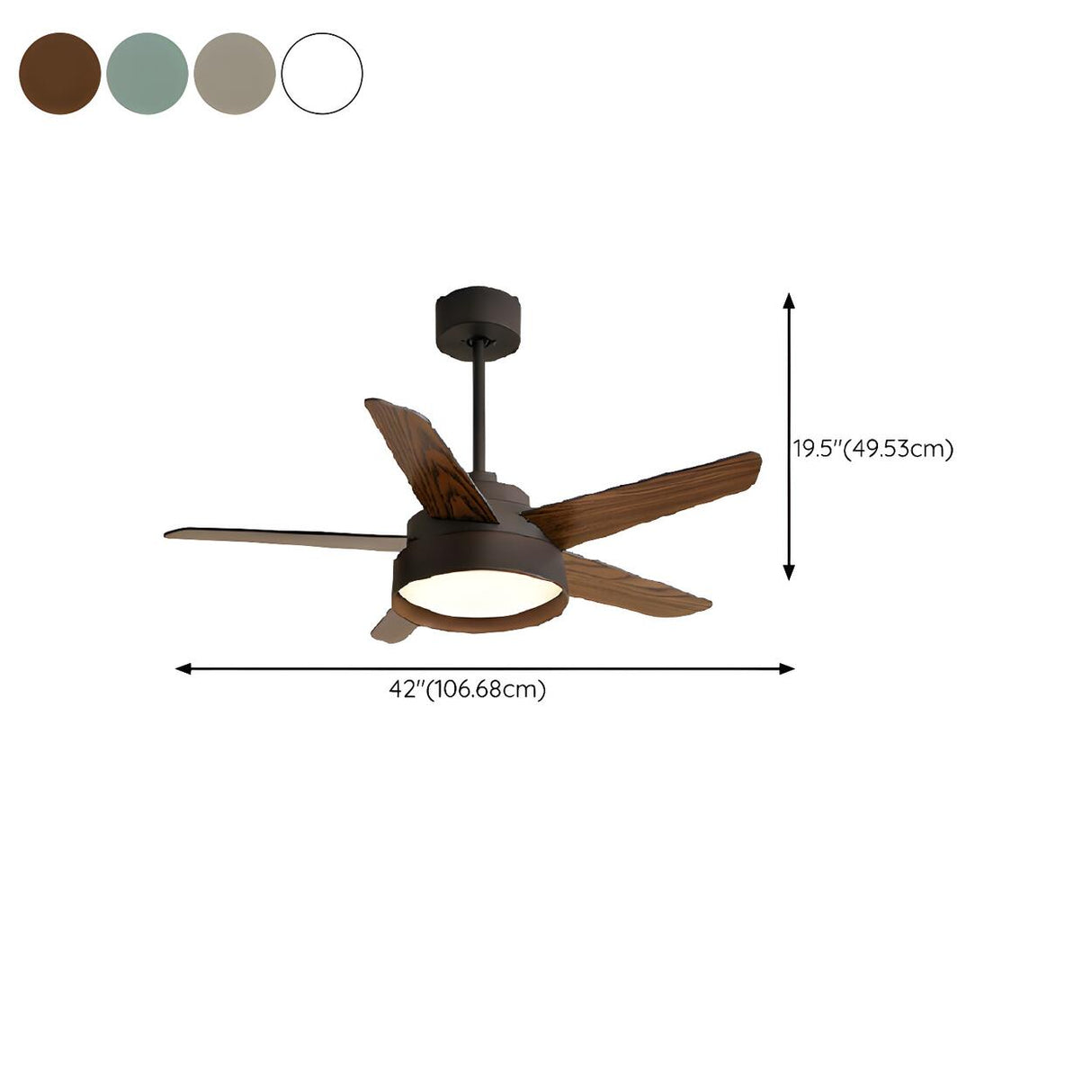 Simple Polished 5-Wood Blade Ceiling Fan with Light 