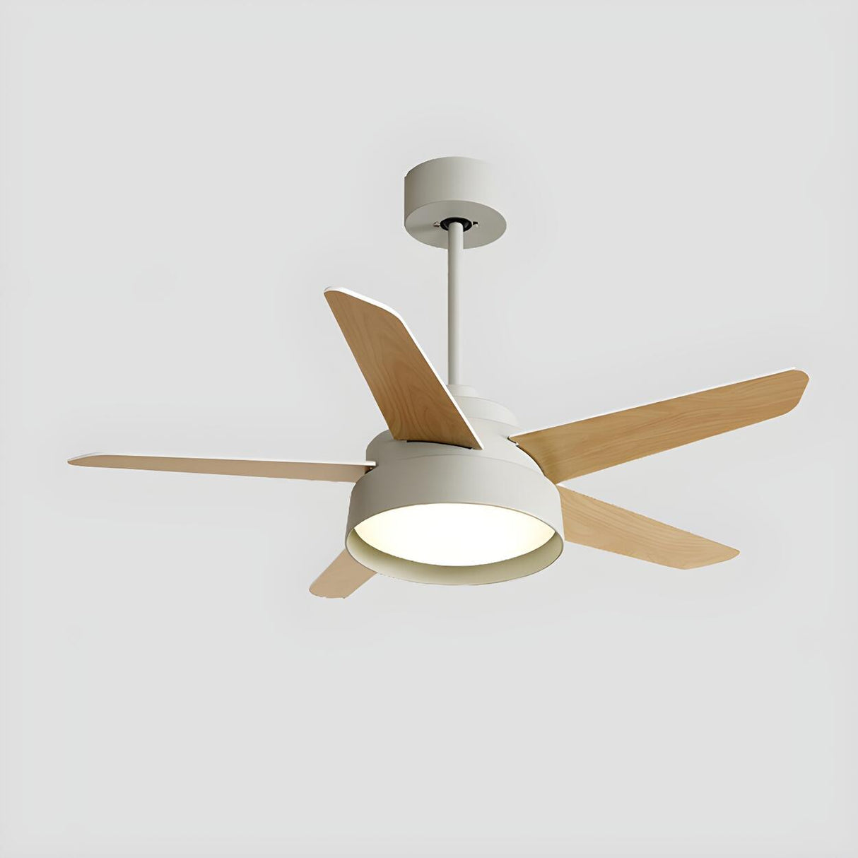 Simple Polished 5-Wood Blade Ceiling Fan with Light Image - 2