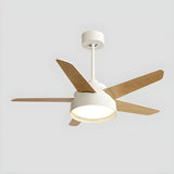 Simple Polished 5-Wood Blade Ceiling Fan with Light Image - 3