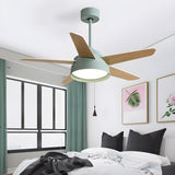 Simple Polished 5-Wood Blade Ceiling Fan with Light Image - 5