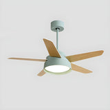 Simple Polished 5-Wood Blade Ceiling Fan with Light Image - 6