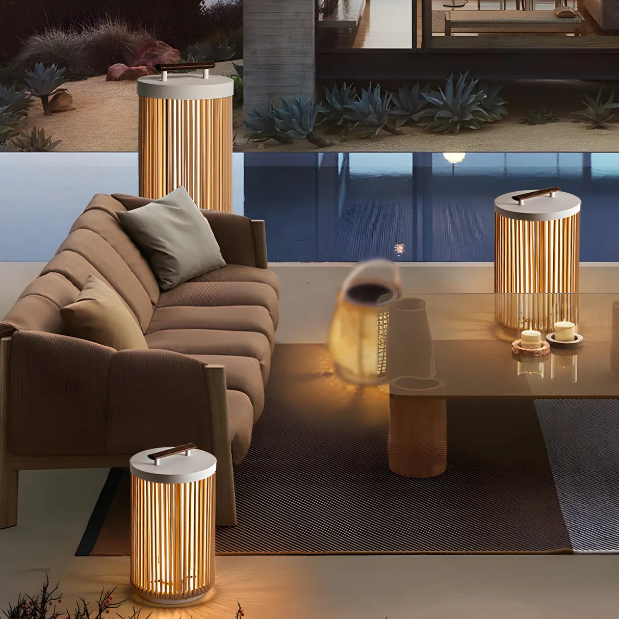 Simple Portable Bamboo Cylindrical Outdoor Table Lamp Image - 4