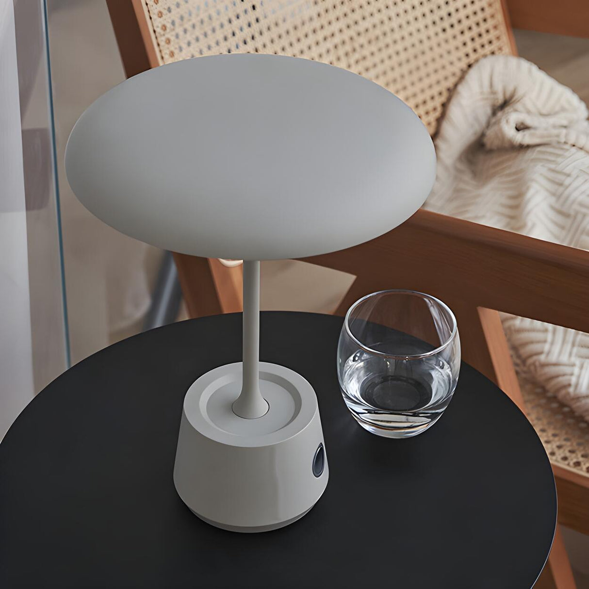 Simple Rechargeable Gray Round Shade Modern Table Lamp Image - 10