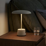 Simple Rechargeable Gray Round Shade Modern Table Lamp Image - 9