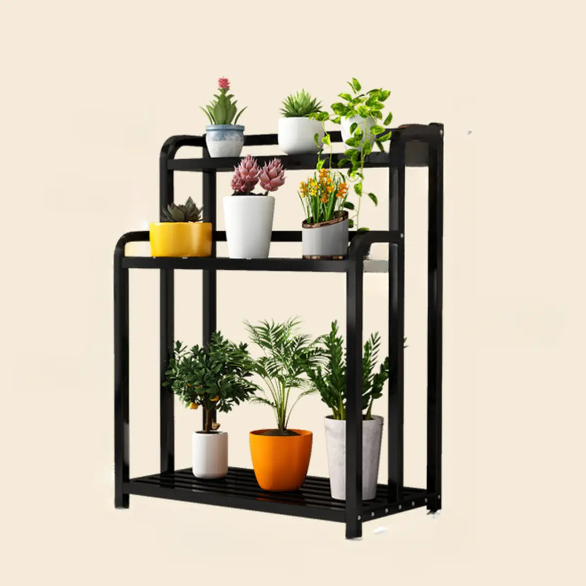 Simple Rectangle 3 Tiers Metal Sliding Plant Stand Black Image - 10