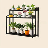 Simple Rectangle 3 Tiers Metal Sliding Plant Stand Black Image - 11