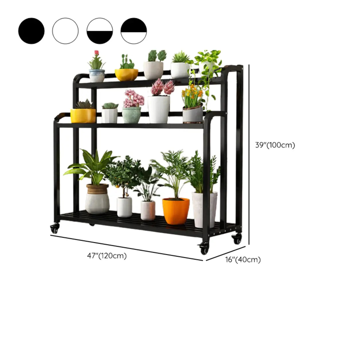 Simple Rectangle 3 Tiers Metal Sliding Plant Stand Black Image - 25