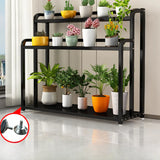 Simple Rectangle 3 Tiers Metal Sliding Plant Stand Black Image - 7