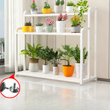 Simple Rectangle 3 Tiers Metal Sliding Plant Stand Black Image - 9