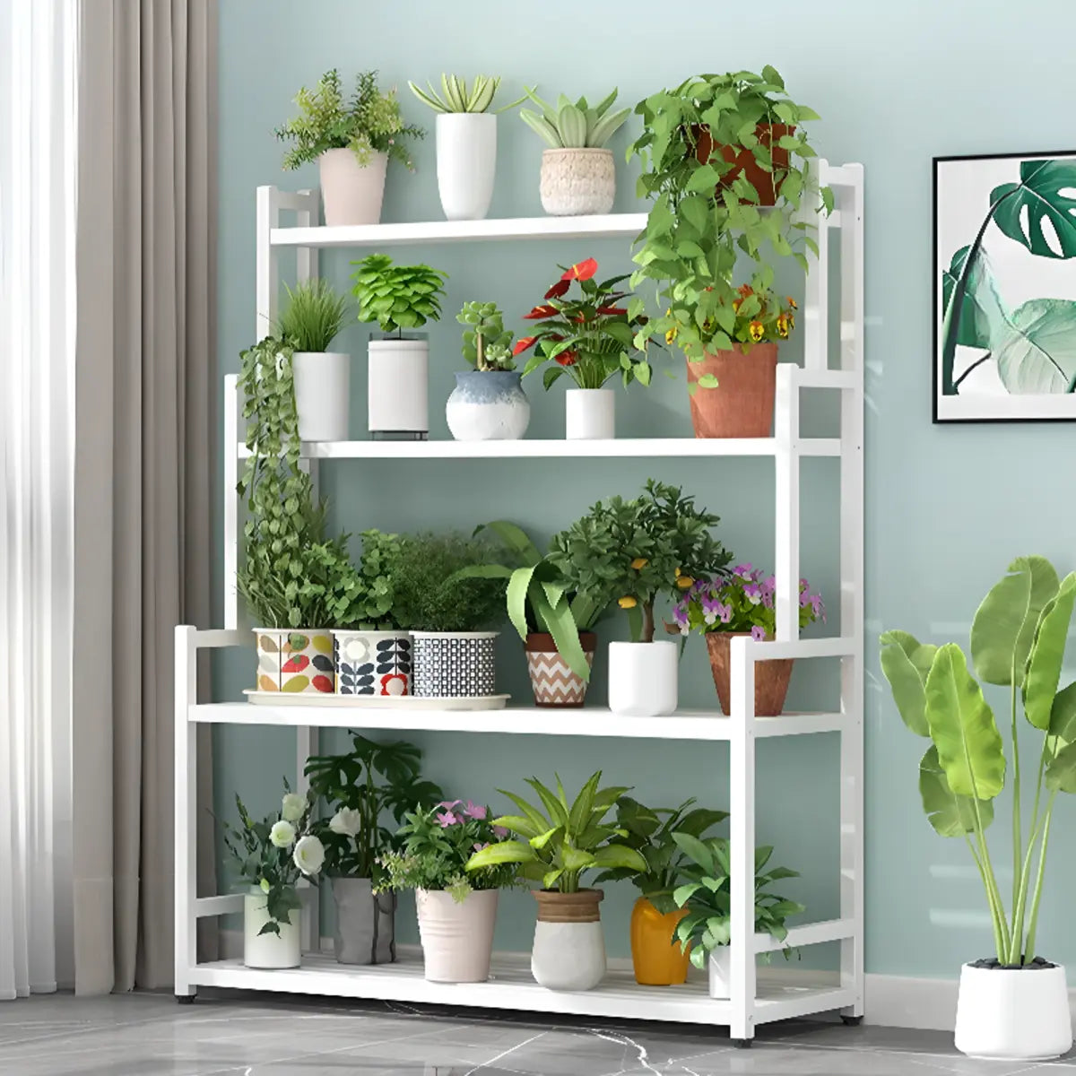 Simple Rectangle Tiered Sliding Crate Plant Stand White Image - 1