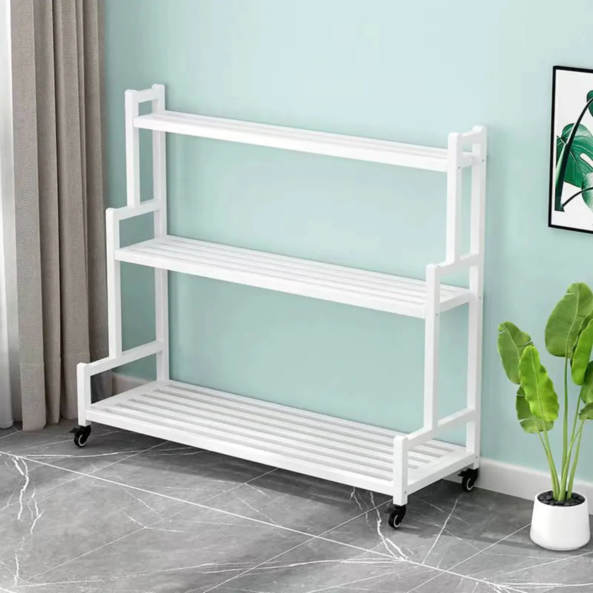 Simple Rectangle Tiered Sliding Crate Plant Stand White Image - 5