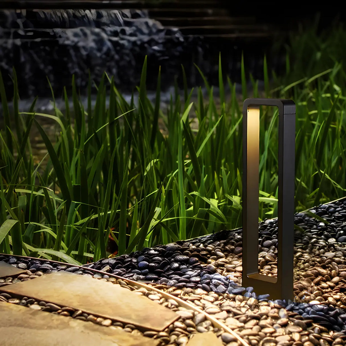 Simple Rectangular Frame Metal Outdoor Pathway Lamp Image - 17