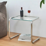 Simple Rectangular Glass Metal Clear C-Shaped Side Table Image - 1