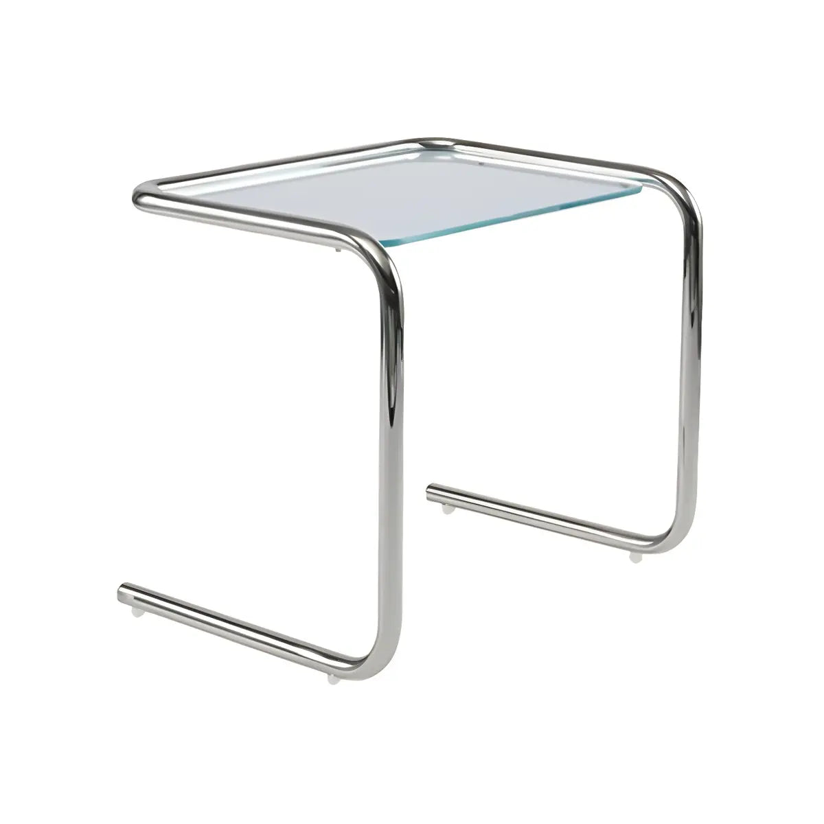 Simple Rectangular Glass Metal Clear C-Shaped Side Table Image - 10