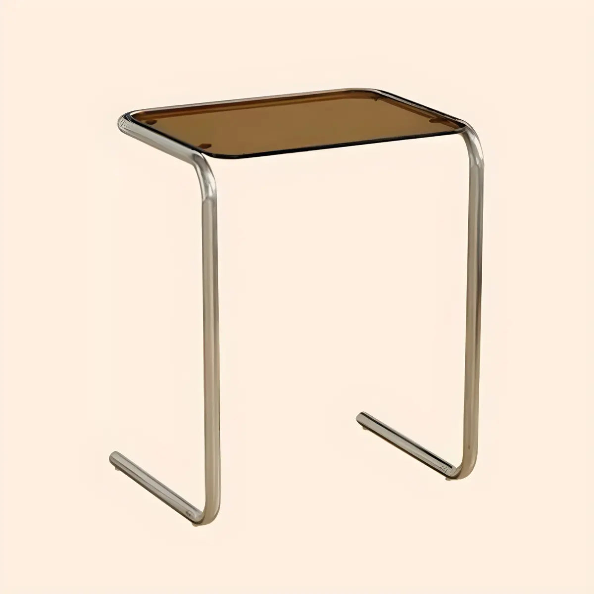 Simple Rectangular Glass Metal Clear C-Shaped Side Table Image - 13