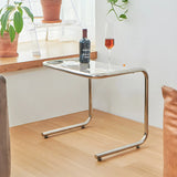 Simple Rectangular Glass Metal Clear C-Shaped Side Table Image - 17