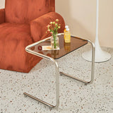 Simple Rectangular Glass Metal Clear C-Shaped Side Table Image - 18