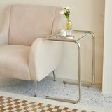 Simple Rectangular Glass Metal Clear C-Shaped Side Table Image - 19