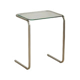 Simple Rectangular Glass Metal Clear C-Shaped Side Table Image - 21