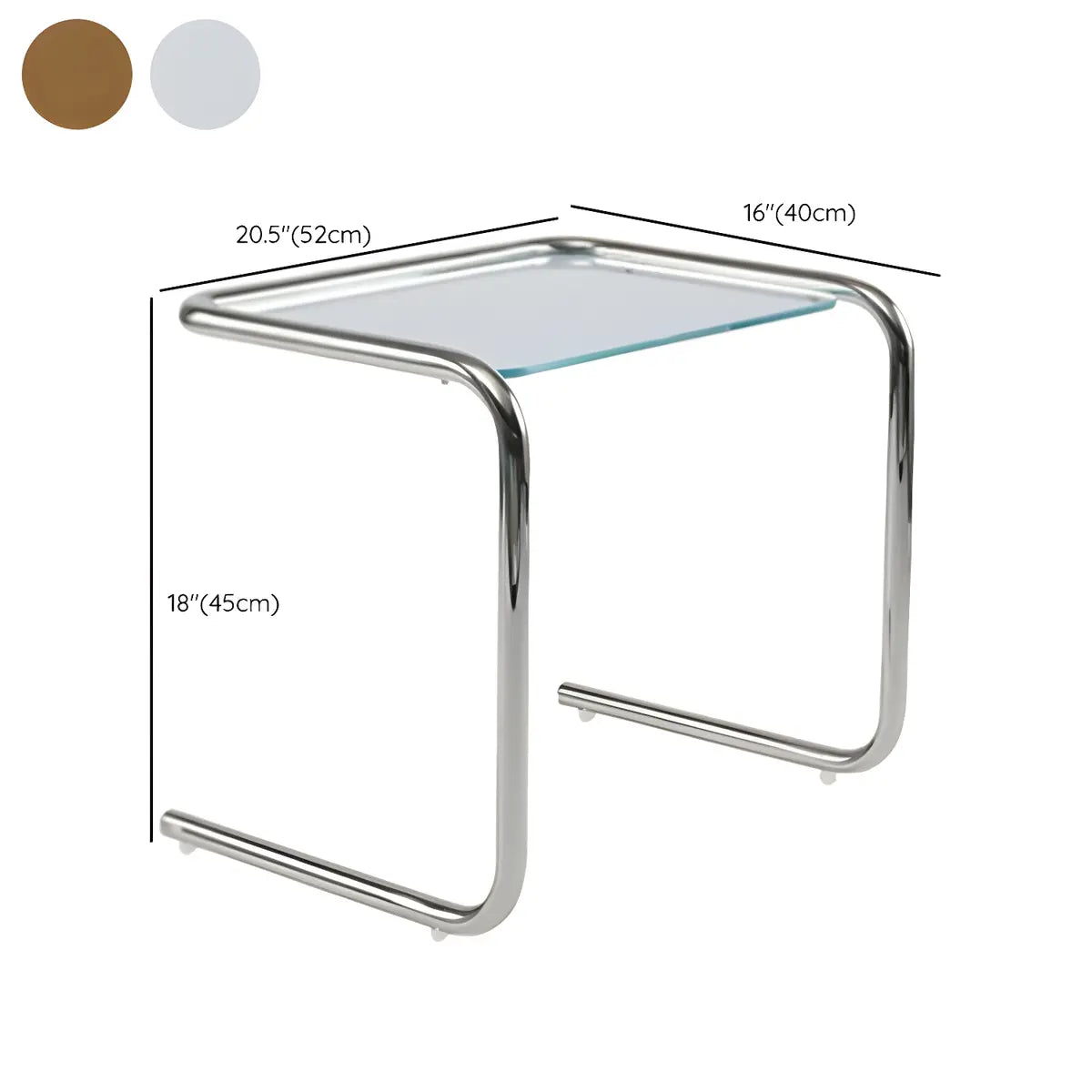 Simple Rectangular Glass Metal Clear C-Shaped Side Table 