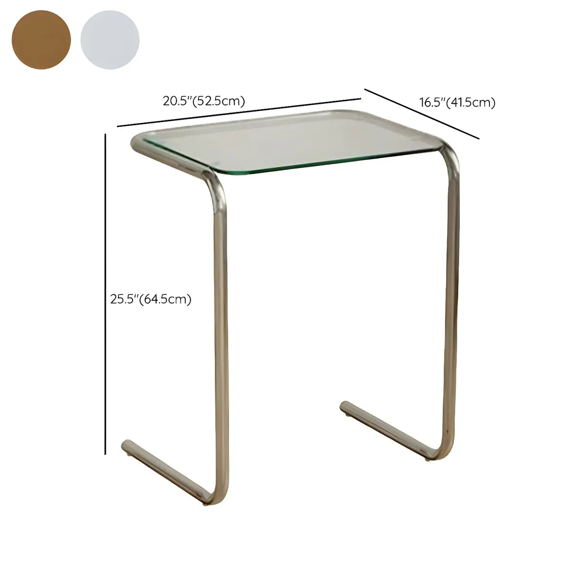 Simple Rectangular Glass Metal Clear C-Shaped Side Table Image - 23