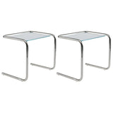 Simple Rectangular Glass Metal Clear C-Shaped Side Table Image - 3