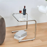 Simple Rectangular Glass Metal Clear C-Shaped Side Table Image - 4