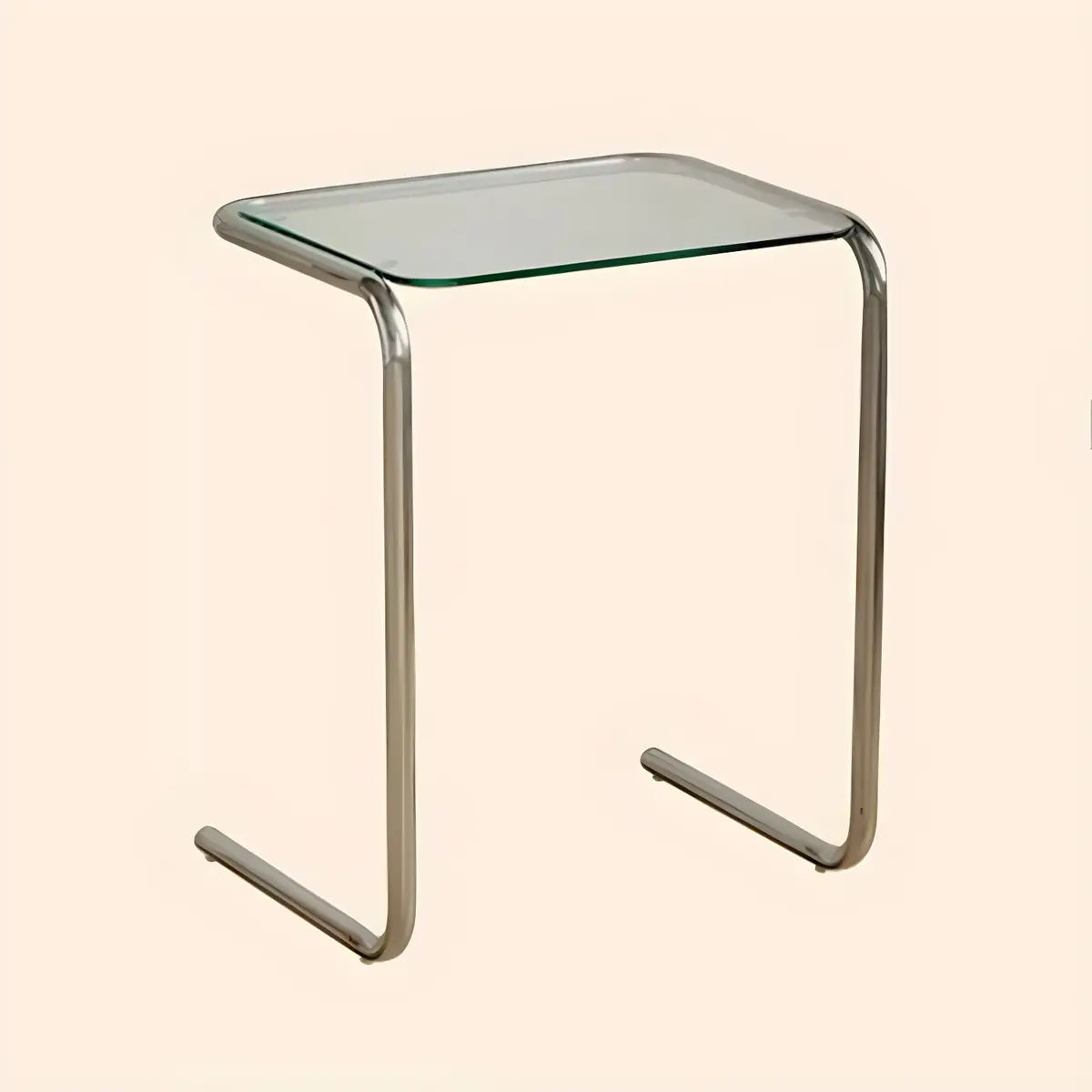 Simple Rectangular Glass Metal Clear C-Shaped Side Table Image - 6