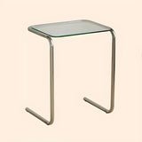 Simple Rectangular Glass Metal Clear C-Shaped Side Table Image - 6