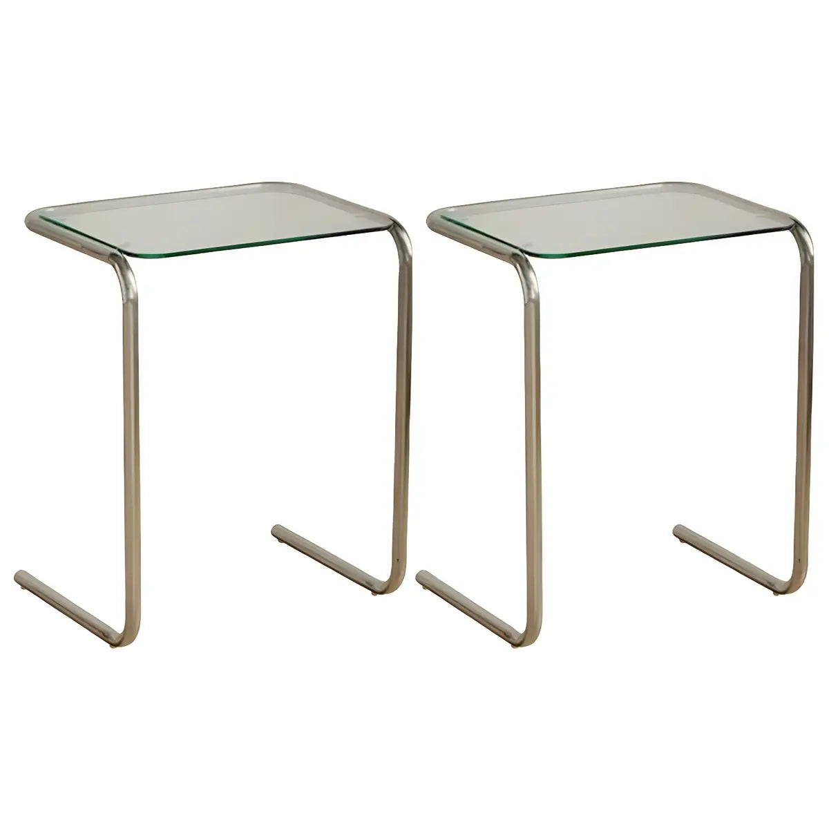 Simple Rectangular Glass Metal Clear C-Shaped Side Table Image - 7