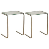 Simple Rectangular Glass Metal Clear C-Shaped Side Table Image - 7