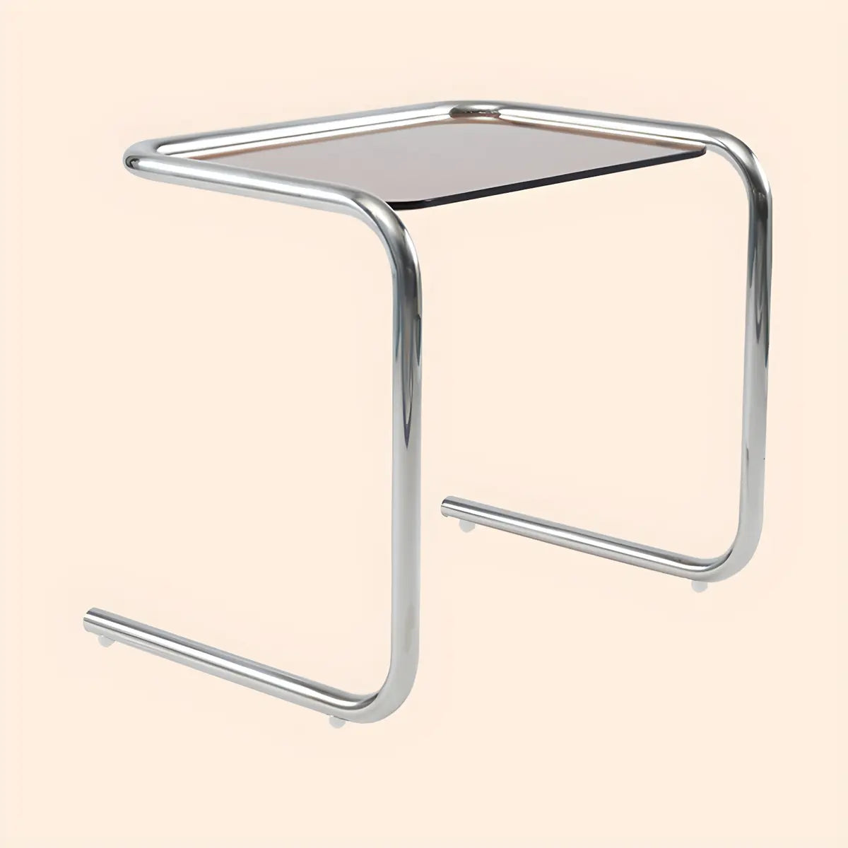 Simple Rectangular Glass Metal Clear C-Shaped Side Table Image - 9