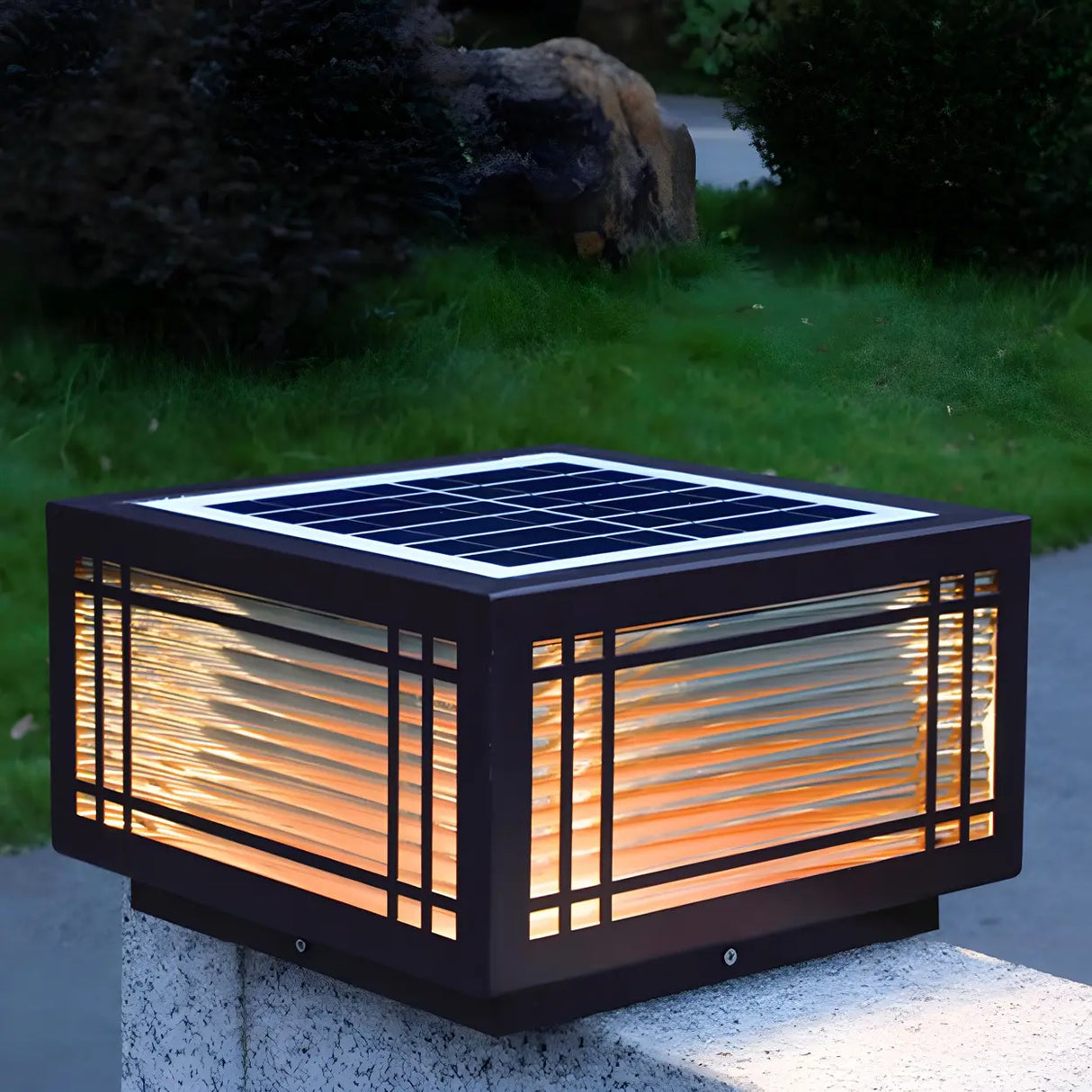 Simple Rectangular Glass Solar Metal Outdoor Lamp Brown Image - 4