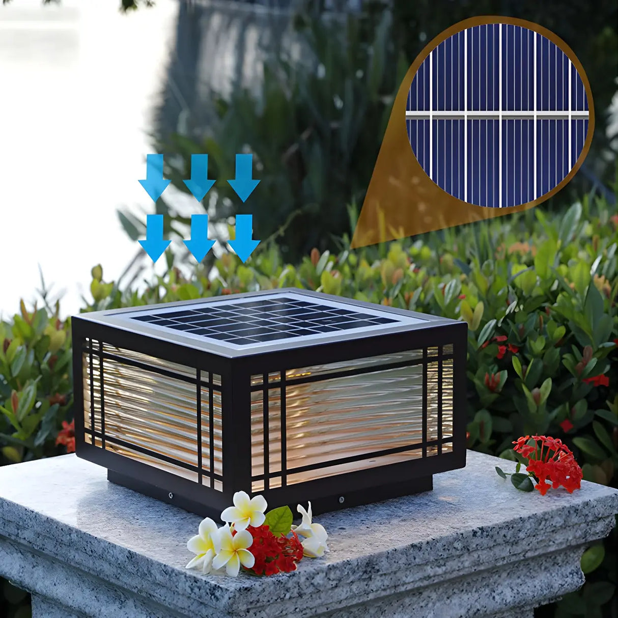 Simple Rectangular Glass Solar Metal Outdoor Lamp Brown Image - 9