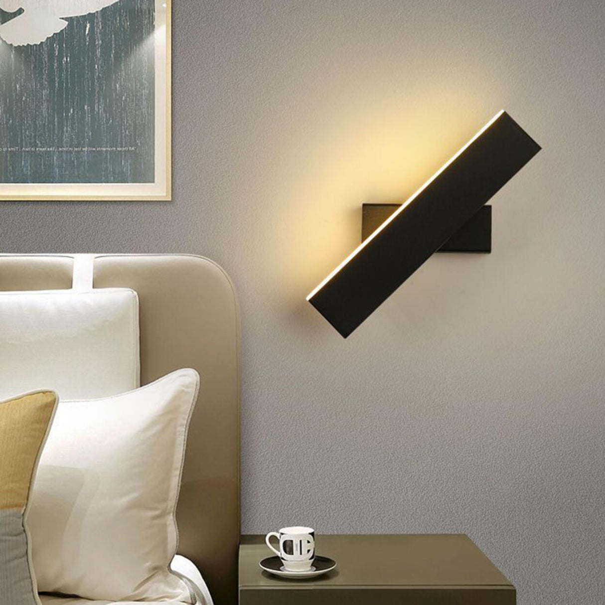 Simple Rectangular Gold LED Bedside Wall Sconce Image - 18