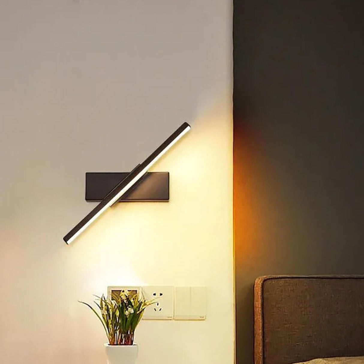 Simple Rectangular Gold LED Bedside Wall Sconce Image - 3