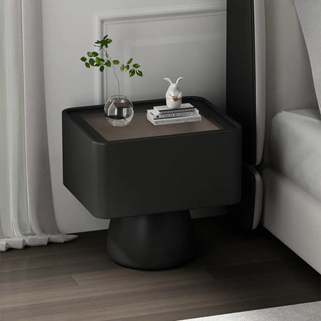 Simple Rectangular Wood Black Single Drawer Nightstand Image - 2