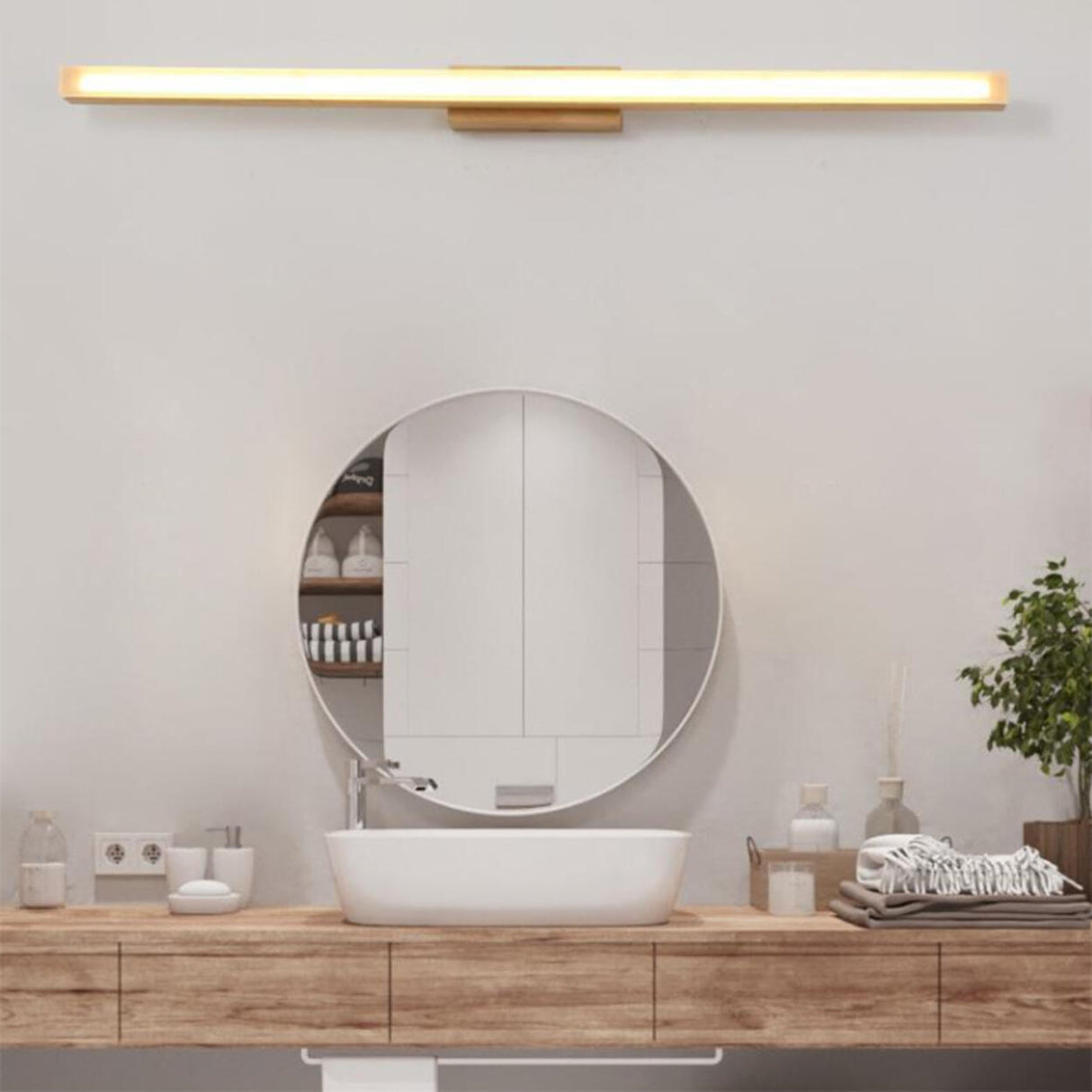 Simple Rectangular Wooden LED Bathroom Vanity Light  Image - 6