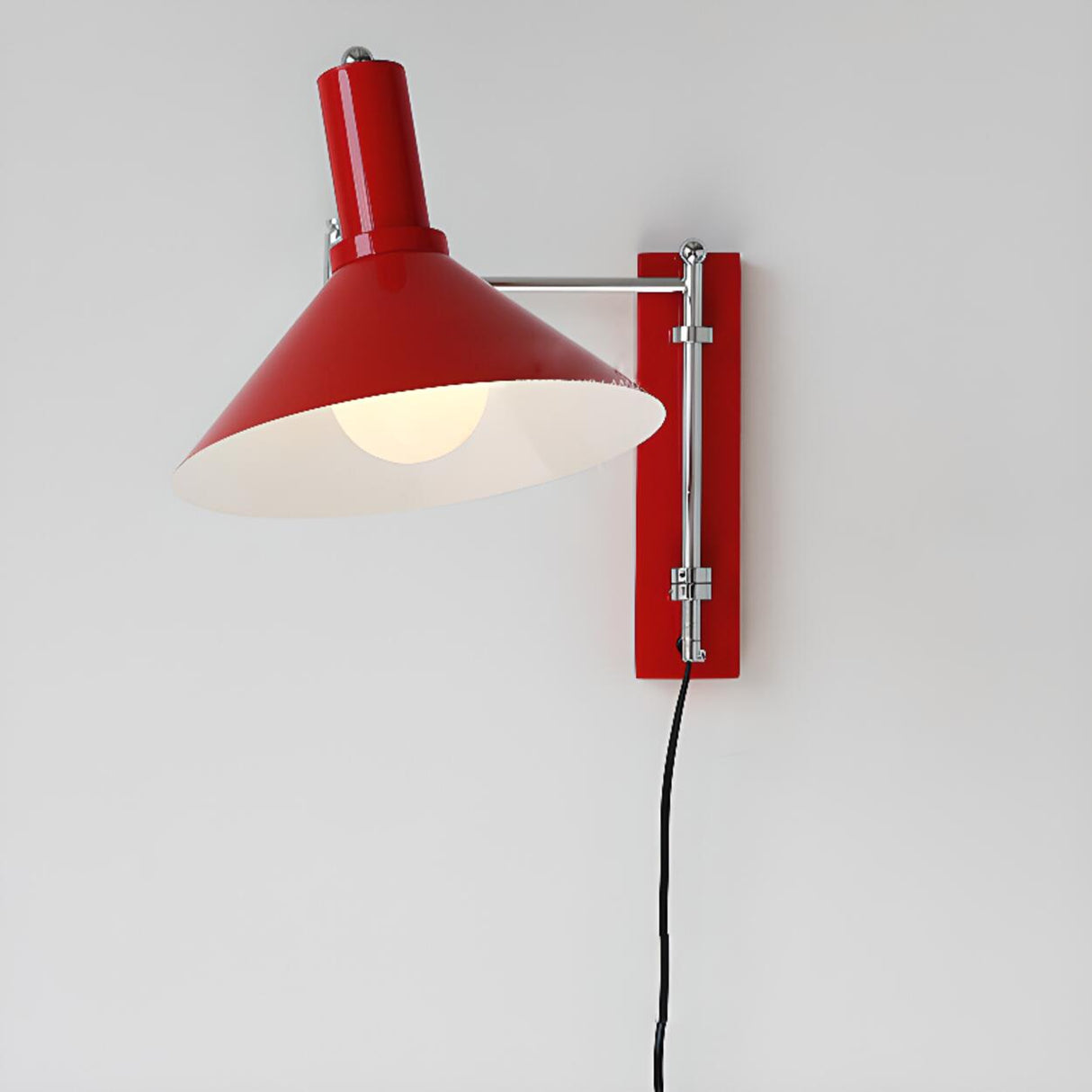 Simple Red Cone Metal LED Swing Arm Wall Sconce Image - 10