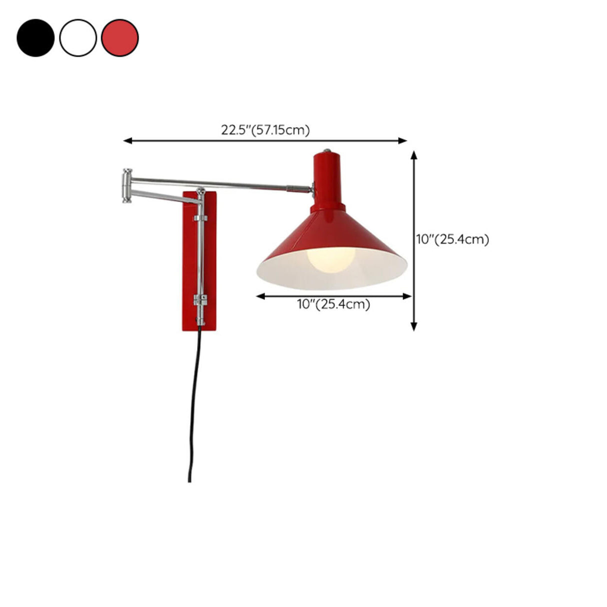 Simple Red Cone Metal LED Swing Arm Wall Sconce 