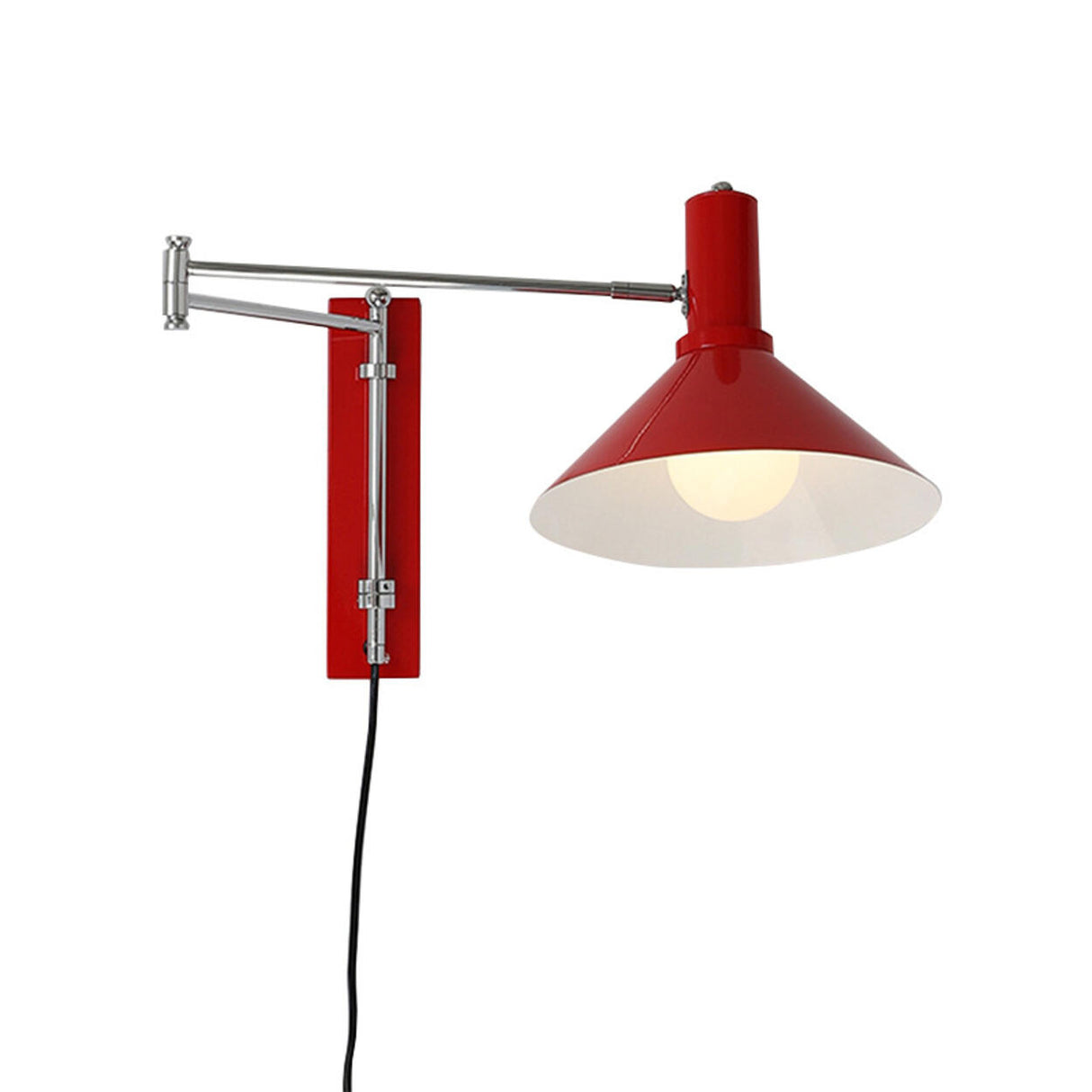 Simple Red Cone Metal LED Swing Arm Wall Sconce Image - 5