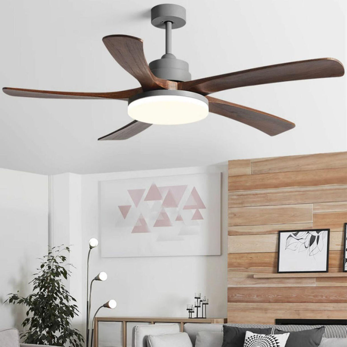 Simple Remote Contemporary Wood Blade Ceiling Fan Light Image - 2