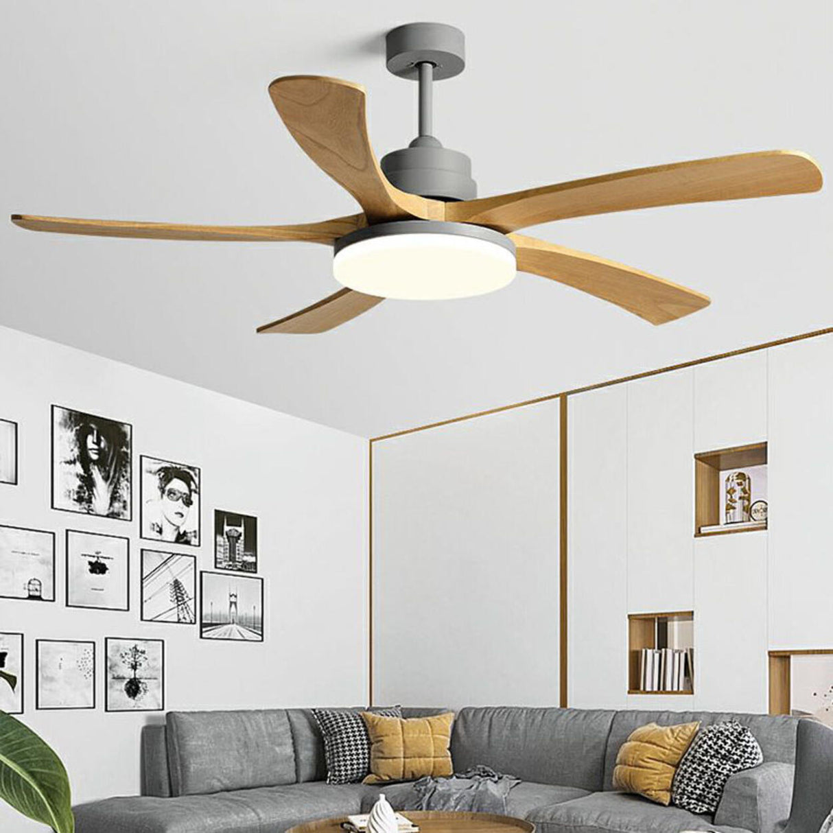 Simple Remote Contemporary Wood Blade Ceiling Fan Light Image - 3