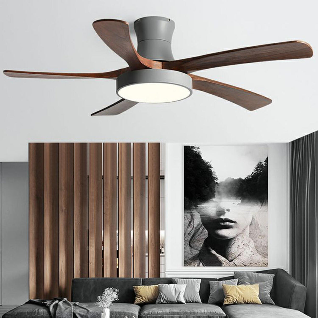 Simple Remote Contemporary Wood Blade Ceiling Fan Light Image - 6