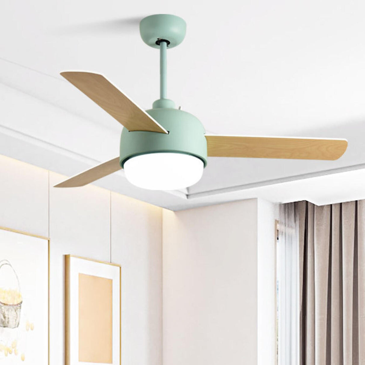 Simple Remote Dimmable 3 Blades Wood Ceiling Fan Light Image - 19