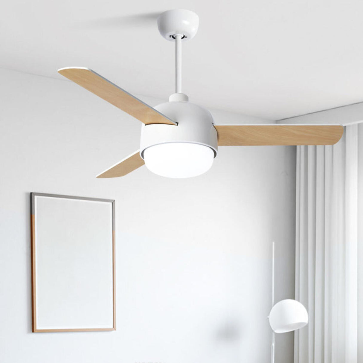 Simple Remote Dimmable 3 Blades Wood Ceiling Fan Light Image - 3